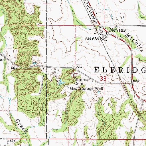 Topographic Map of Simms Cemetery, IL