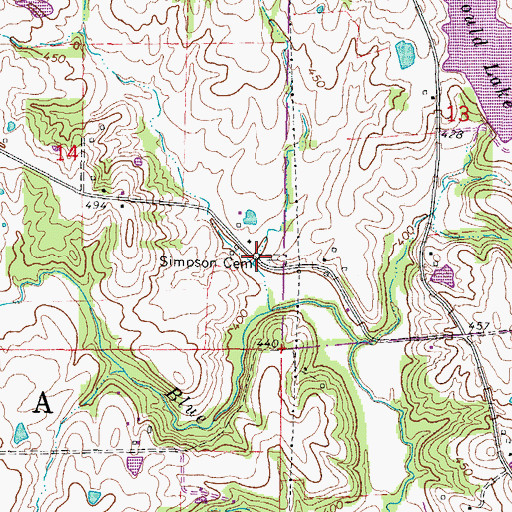 Topographic Map of Simpson Cemetery, IL