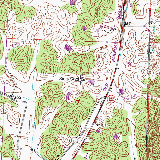 Topographic Map of Sims Cemetery, IL