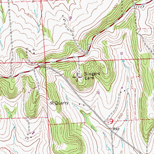 Topographic Map of Singers Catholic Cemetery, IL