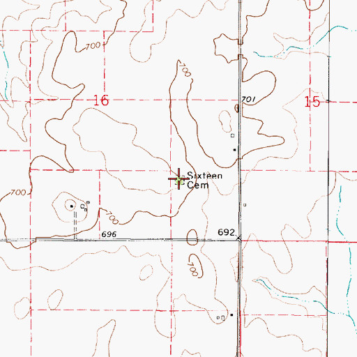 Topographic Map of Sixteen Cemetery, IL