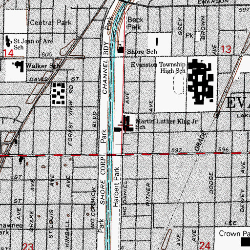 Topographic Map of Skiles Junior High School, IL