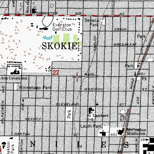 Topographic Map of Skokie, IL