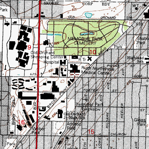 Topographic Map of Skokie Valley Hospital, IL
