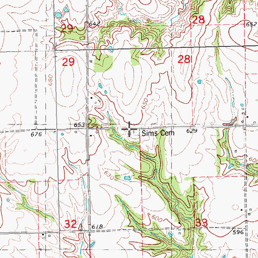 Topographic Map of Simms Cemetery, IL
