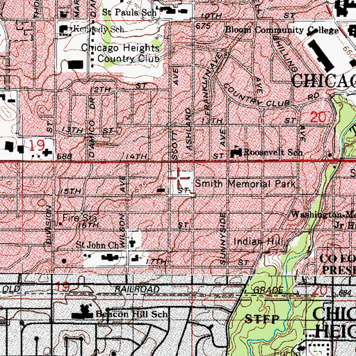 Topographic Map of Smith Memorial Park, IL