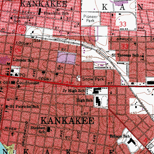 Topographic Map of Snow Park, IL