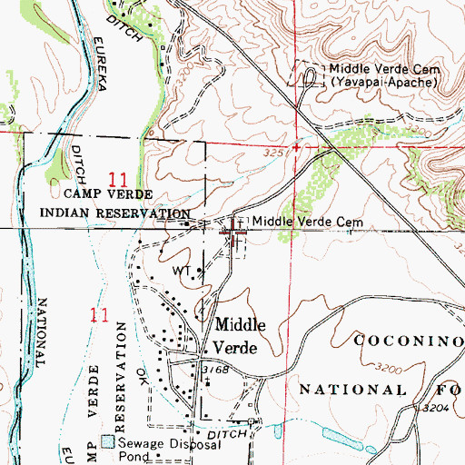 Topographic Map of Middle Verde Cemetery, AZ