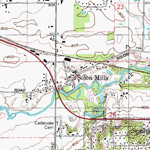 Topographic Map of Solon Mills, IL