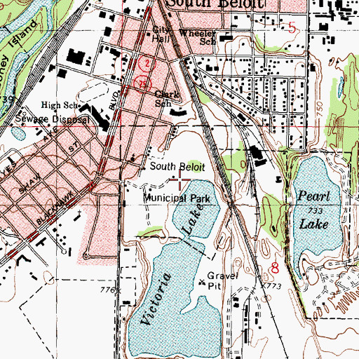 Topographic Map of South Beloit Municipal Park, IL