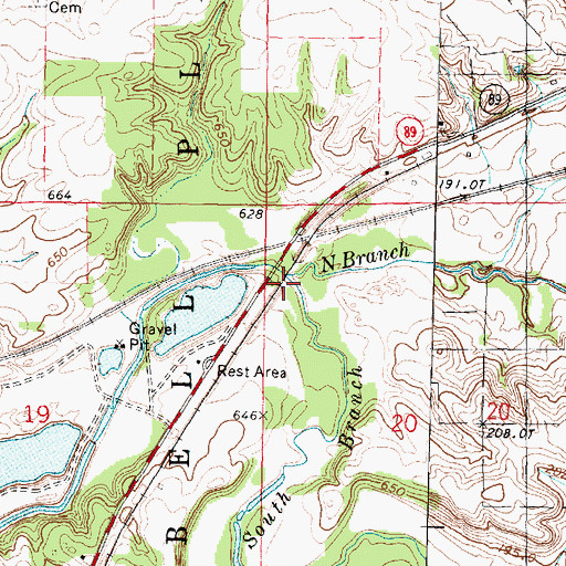 Topographic Map of South Branch Crow Creek, IL