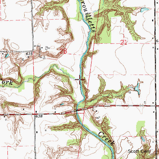 Topographic Map of South Fork Brouilletts Creek, IL