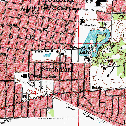 Topographic Map of South Park, IL