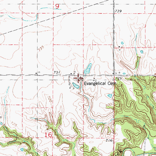 Topographic Map of Evangelical Lutheran Cemetery, IL