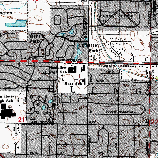 Topographic Map of South Prospect Heights School, IL