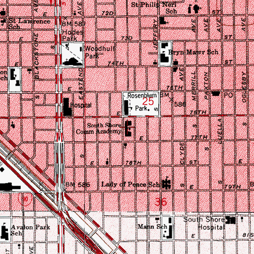 Topographic Map of South Shore High School, IL