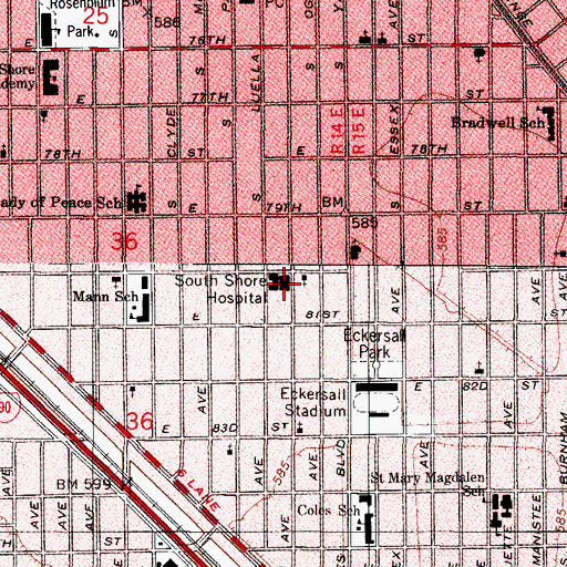 Topographic Map of South Shore Hospital, IL