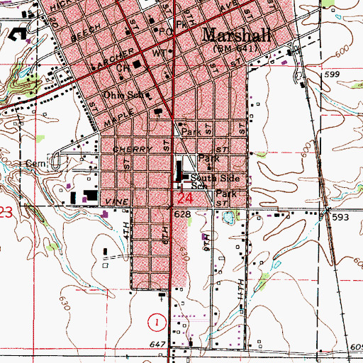 Topographic Map of South Elementary School, IL