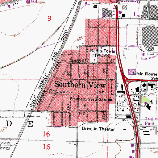 Topographic Map of Southern View, IL