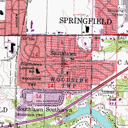 Topographic Map of Southlawn, IL