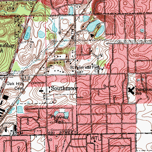 Topographic Map of Southmoor, IL