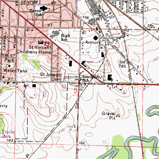 Topographic Map of Southside School, IL