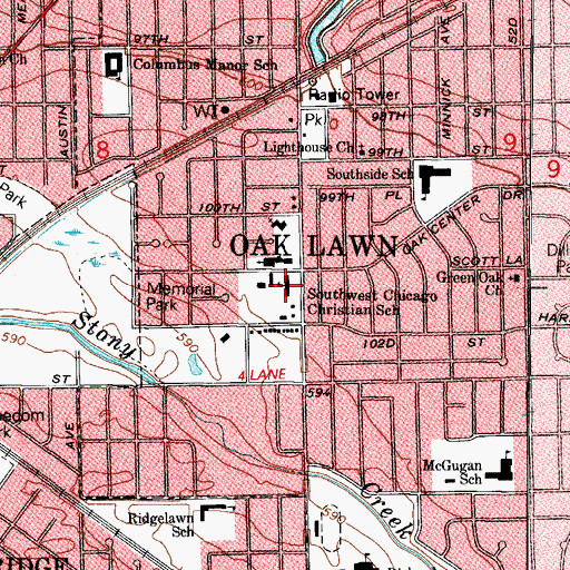 Topographic Map of Southwest Chicago Christian School, IL