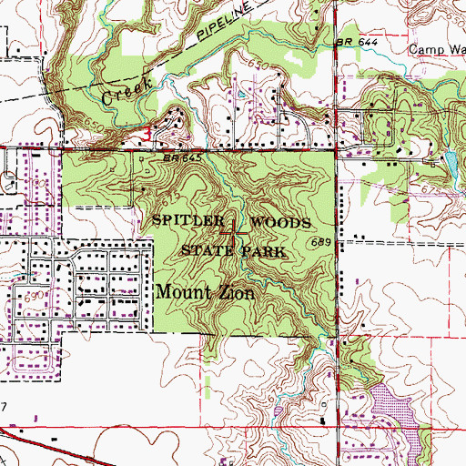 Topographic Map of Spitler Woods State Park, IL