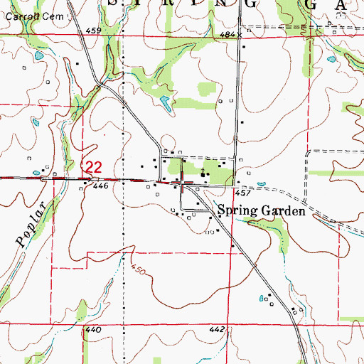 Topographic Map of Spring Garden, IL