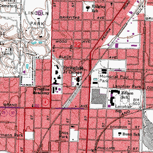 Topographic Map of Springfield Junior College, IL