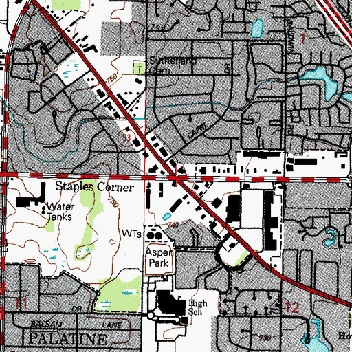 Topographic Map of Staples Corner, IL