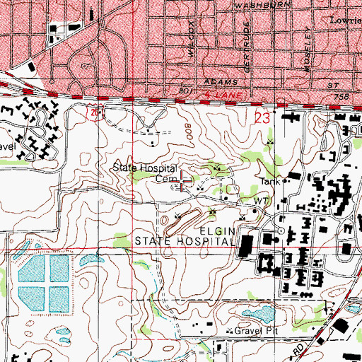 Topographic Map of Elgin State Hospital Cemetery, IL