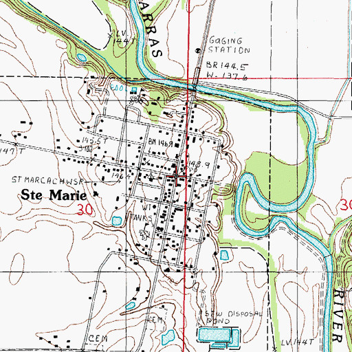 Topographic Map of Sainte Marie, IL