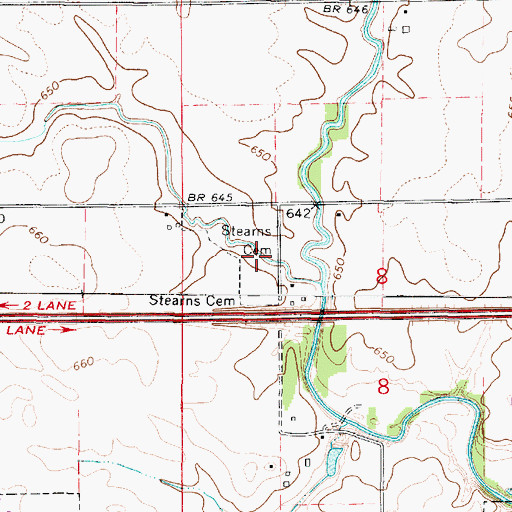 Topographic Map of Stearns Cemetery, IL