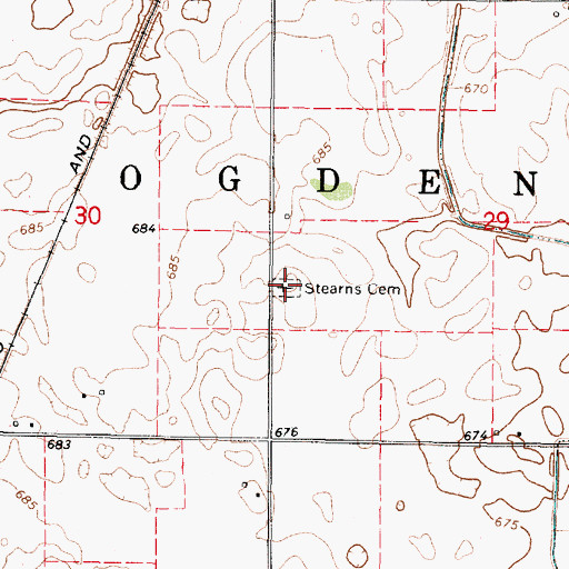 Topographic Map of Stearns Cemetery, IL
