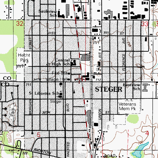 Topographic Map of Steger, IL