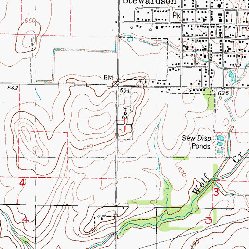 Topographic Map of Stewardson Cemetery, IL