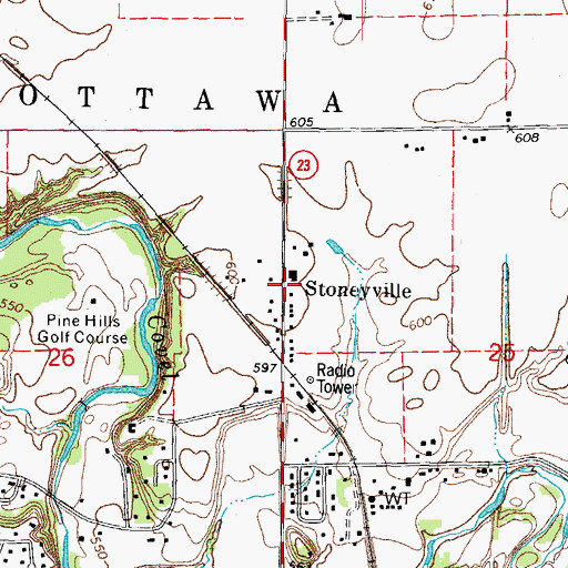 Topographic Map of Stoneyville, IL