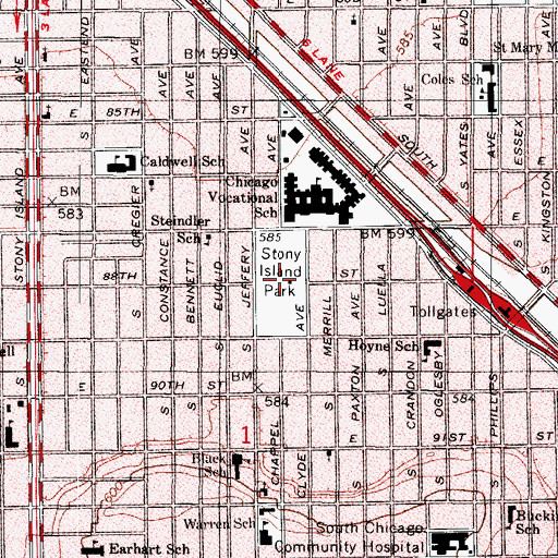 Topographic Map of Stony Island Park, IL