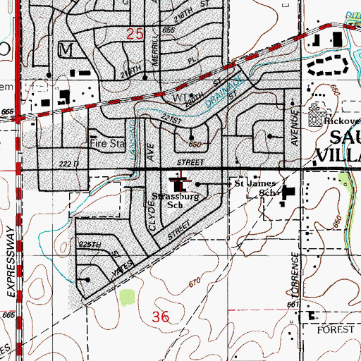 Topographic Map of Strassburg Elementary School, IL