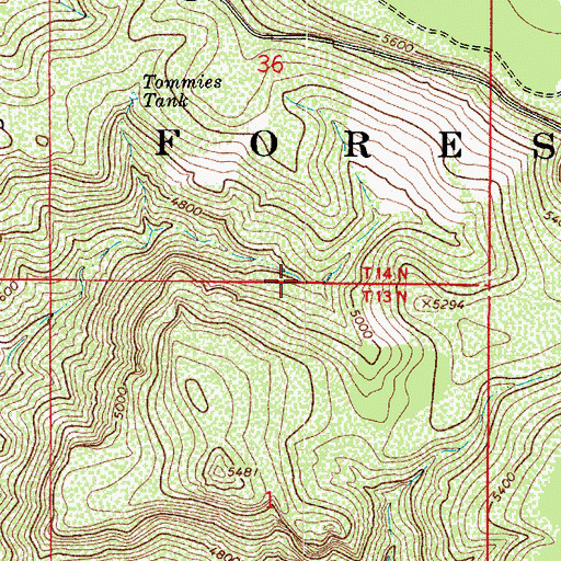 Topographic Map of Red Tank, AZ