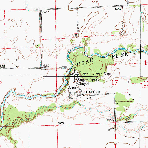Topographic Map of Sugar Creek Chapel Cemetery, IL