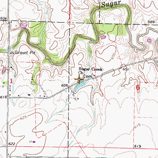 Topographic Map of Sugar Creek Church, IL