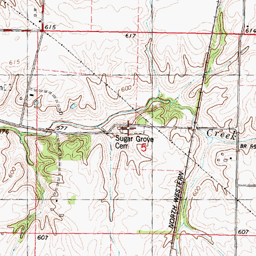 Topographic Map of Sugar Grove Cemetery, IL
