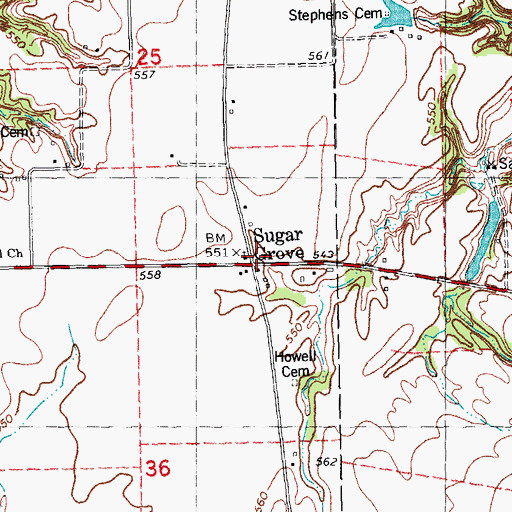 Topographic Map of Sugar Grove Church, IL