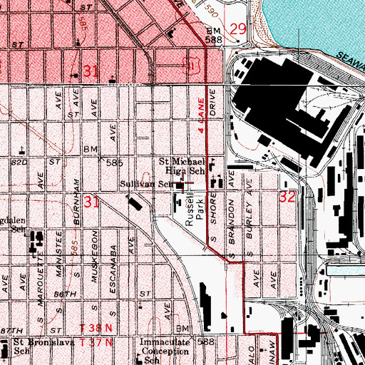 Topographic Map of South Chicago Community Area School, IL