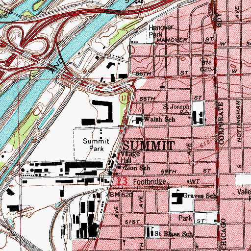 Topographic Map of Summit, IL
