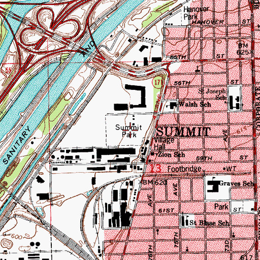 Topographic Map of Summit Park, IL