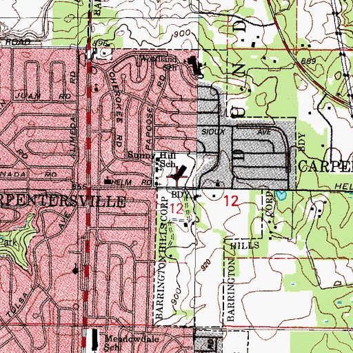 Topographic Map of Sunny Hill Elementary School, IL