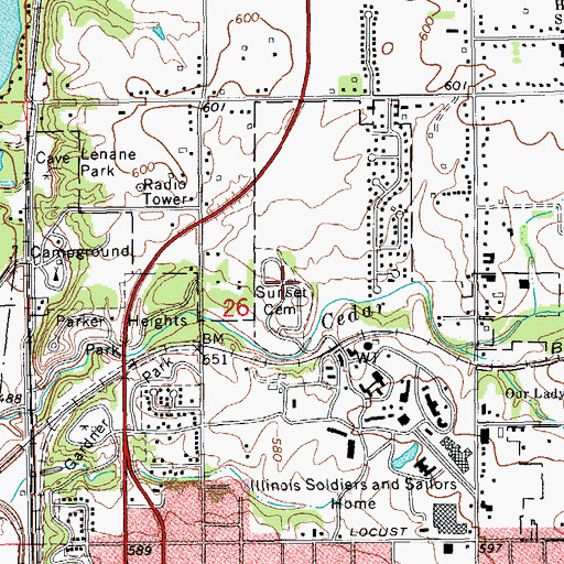 Topographic Map of Sunset Cemetery, IL